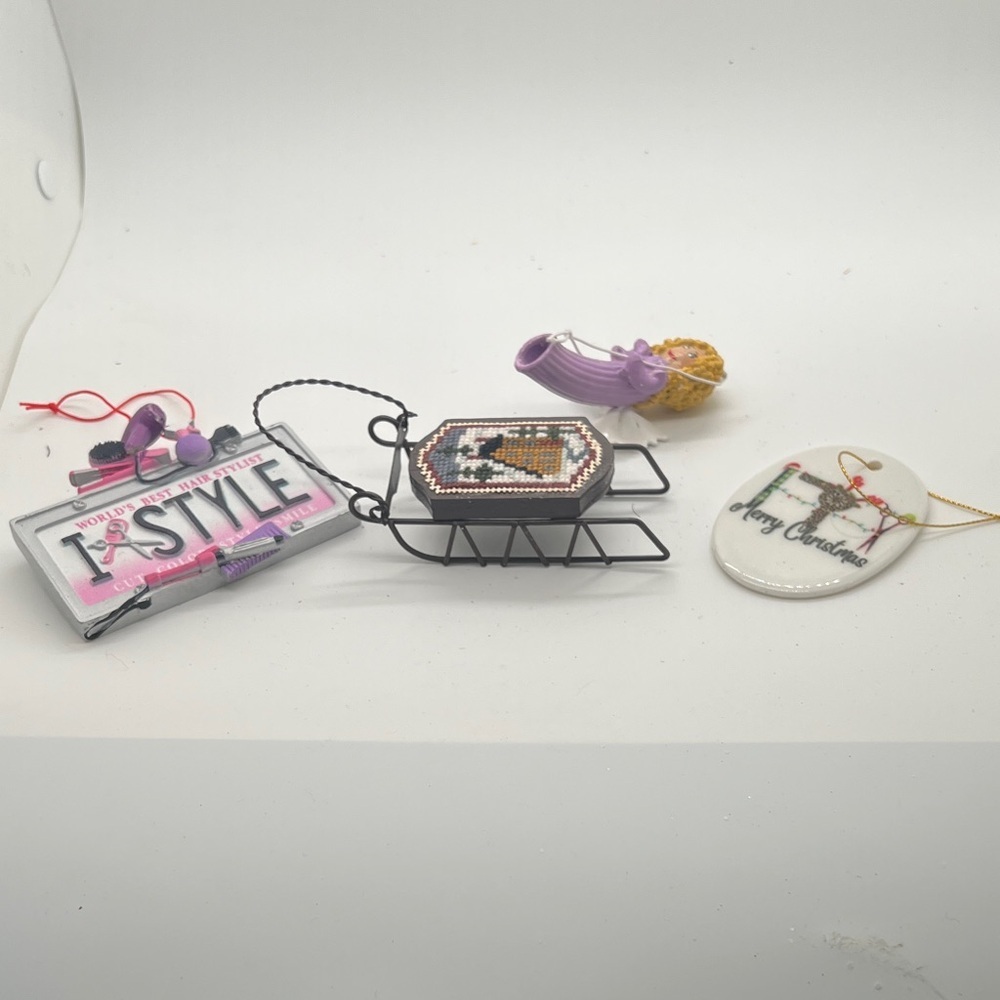 Christmas Ornament Set with Sled and Plaques